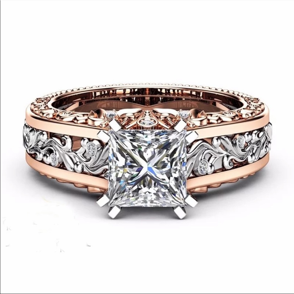 Princess Cut  Zircon Rose Gold Filled flower ring - Picture 2 of 8